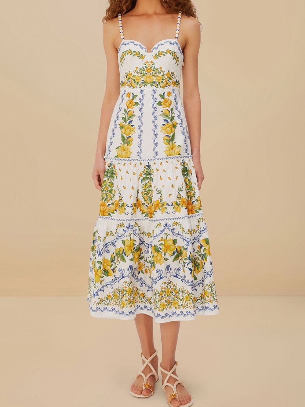 Farm Rio Off-White Sicily Midi Dress-Size Small